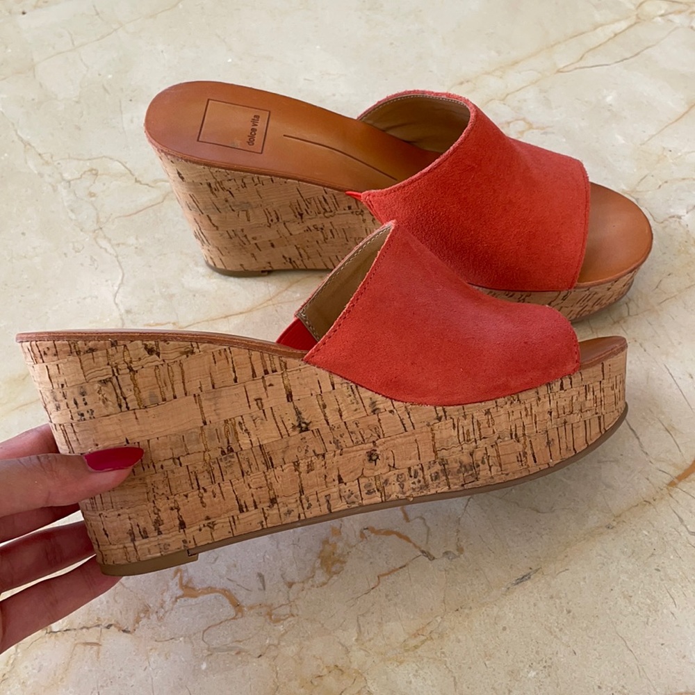 Orange dolce vita cork wedge sandals